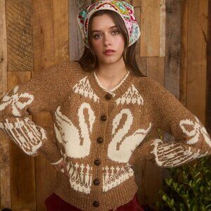 Swan  Song Jacquard Button Down Long Sleeve Cardigan